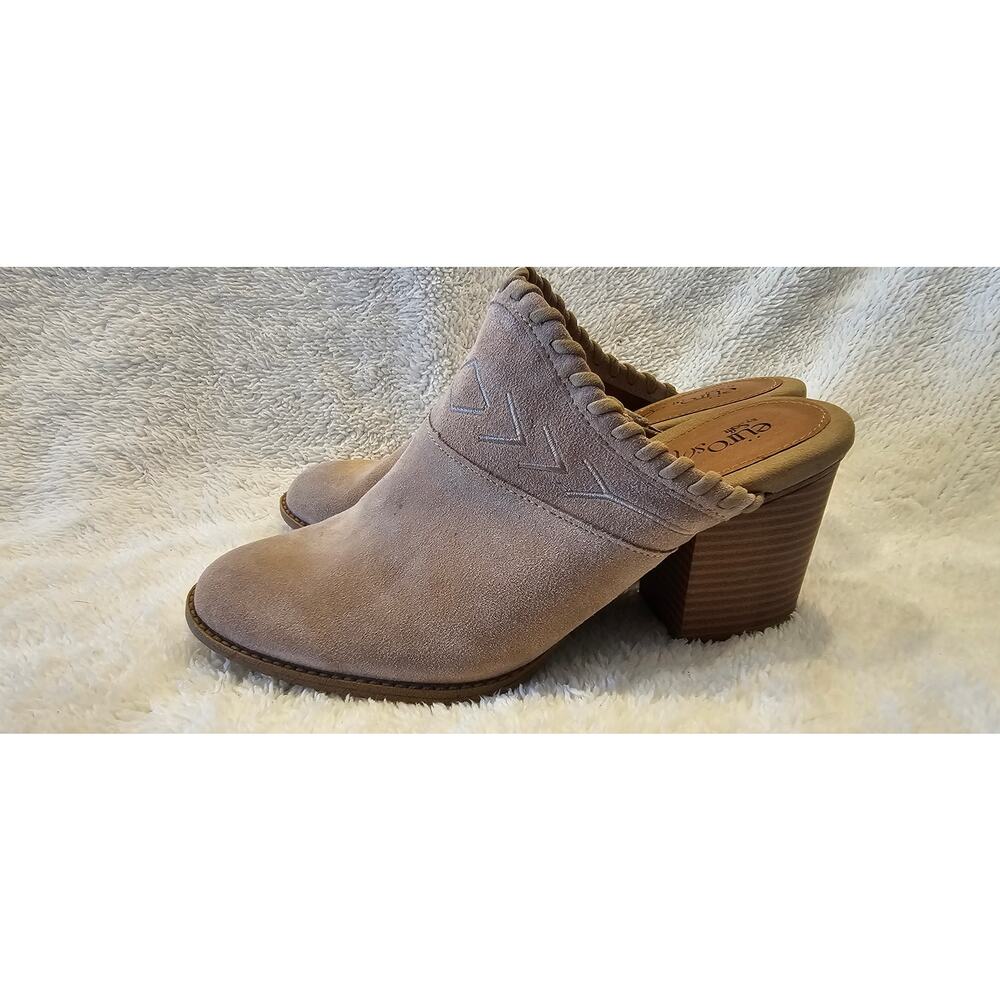 Eürosoft by Söfft Sandy Suede Leather Stitched Heeled Mules Women‎ Size 8M Beige